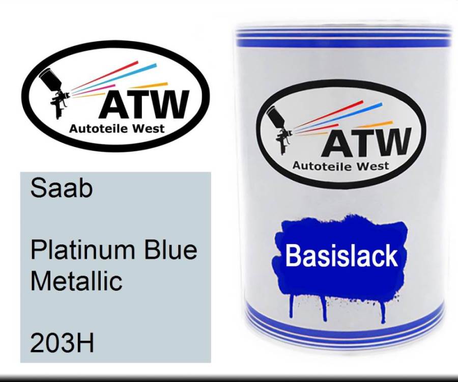 Saab, Platinum Blue Metallic, 203H: 500ml Lackdose, von ATW Autoteile West.